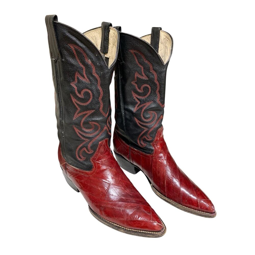 Vintage Eel Burgandy Men's Boots Sz 9.5 Not Nicona Or Dan Post Mark Wore Off